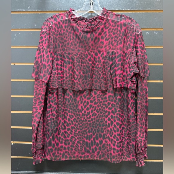 Leopard Print Sheer Blouse - Red - Picture 1 of 3